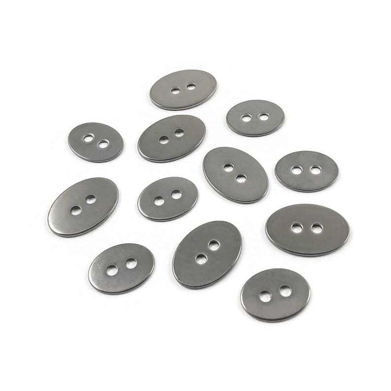 6 Silver metal buttons, stainless steel buttons or clasps, oval buttons 17mm image 4