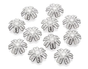 Flower bead caps, hypoallergenic stainless steel, 14mm beadcaps