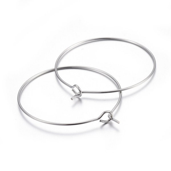 Surgical stainless steel hoops, Silver earring findings, 15mm, 20mm, 25mm, 30mm hoops for jewelry making