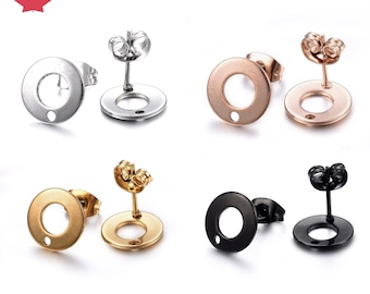 Stainless steel Earring post hypoallergenic 10mm ring 10pcs (5 pairs) - Rose gold, gold, silver or black