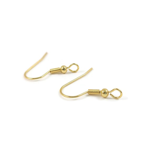 50 Hypoallergenic earring hooks, Nickel free 18K gold plated ear wire, Front loop