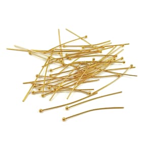 Gold plated ball head pins, 40mm stainless steel headpins, Hypoallergenic jewelry making findings