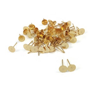 Tiges pour boucle d'oreille en acier inoxydable plaqué or véritable 24CT avec plaque de 6mm image 5