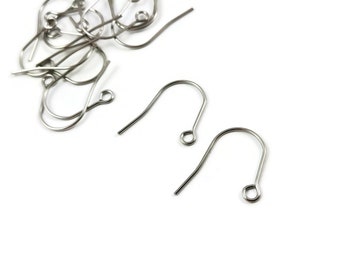 Nickel free stainless steel ear wire, Minimalist earring hooks, 50 pcs (25 pairs) hypoallergenic jewelry findings