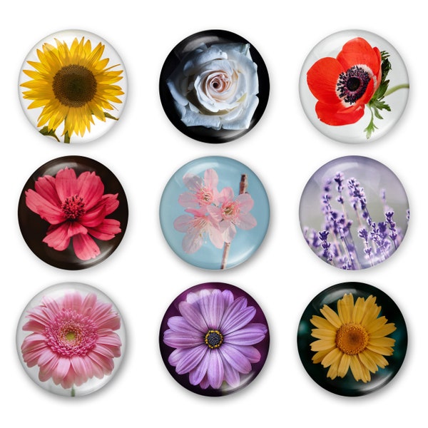 Cabochon Collage Sheet - Flowers - Printable round image in 7 sizes
