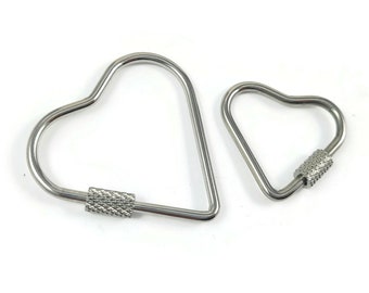 Heart carabiner, Stainless steel clasp, Charm or connector necklace making, Bottle clip & key fob findings