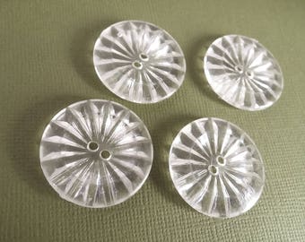 Clear plastic sewing buttons - set of 4 vintage craft buttons 28mm