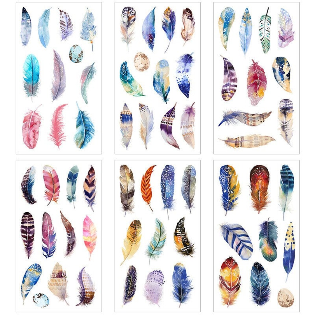 Feather Sticker Set 6 Sheets Etsy