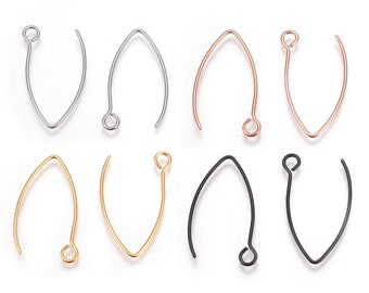 10 Stainless steel marquise earring hooks 26x15mm - Silver, gold, black, rose gold