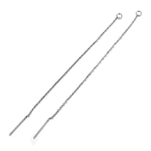 May include: A pair of silver chain earrings with a straight bar pendant at the end of each chain.