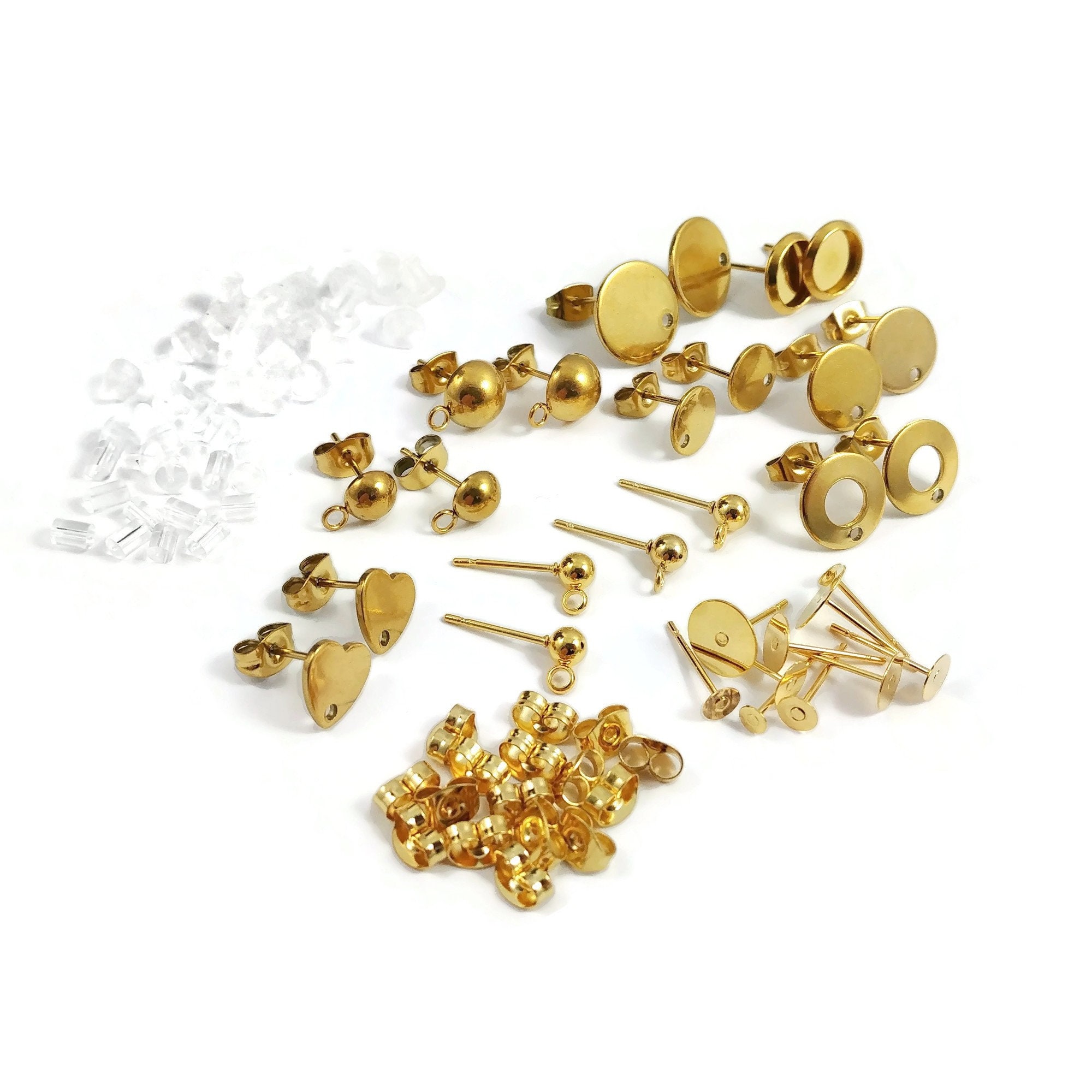 50pcs/set Stainless Steel Earrings Posts & Backs for DIY Stud Earrings  Jewelry Making Findings