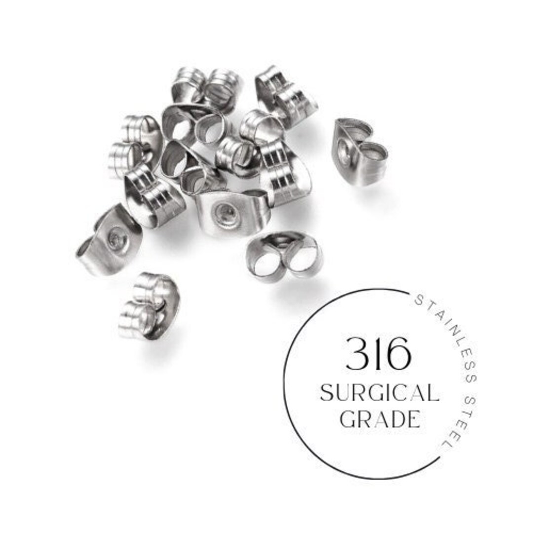 500pc 304 Stainless Surgical Steel Butterfly Earring Backings For Post Studs - Silver