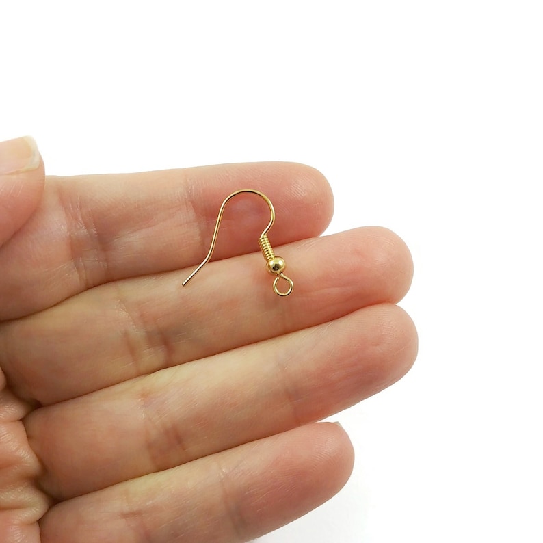18K Gold Plated Brass Earring Hooks - Nickel free hypoallergenic earring findings - Real Gold Plated Ear Wire image 1