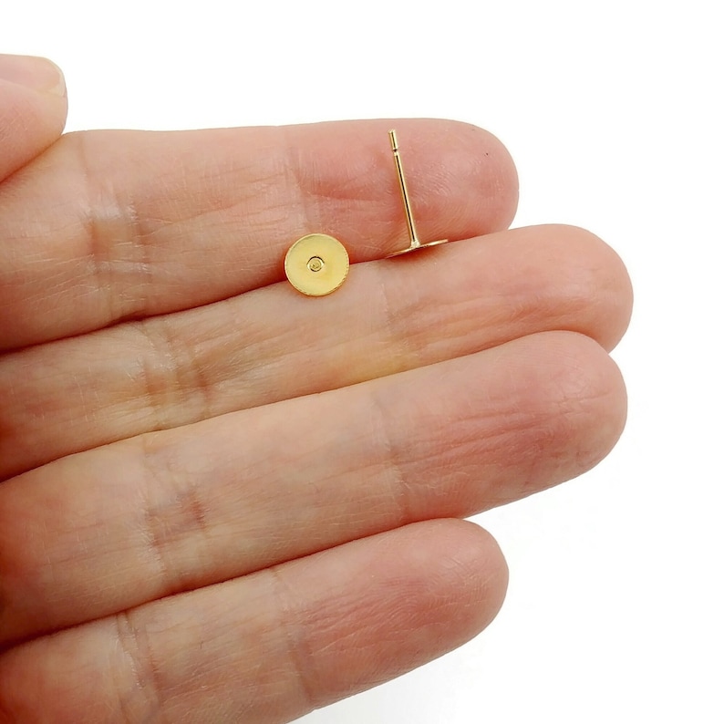 Tiges pour boucle d'oreille en acier inoxydable plaqué or véritable 24CT avec plaque de 6mm image 3