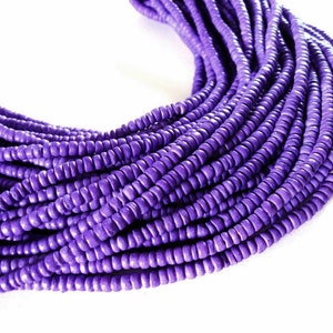 Purple coconut beads, Rondelle disk spacer beads, Lilac wood beads 4-5mm image 3