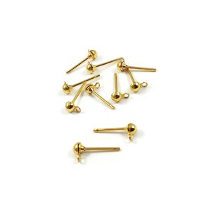 Brass earring stud posts, 3mm ball with loop, gold. Hypoallergenic nickel free, lead free and cadmium free image 4