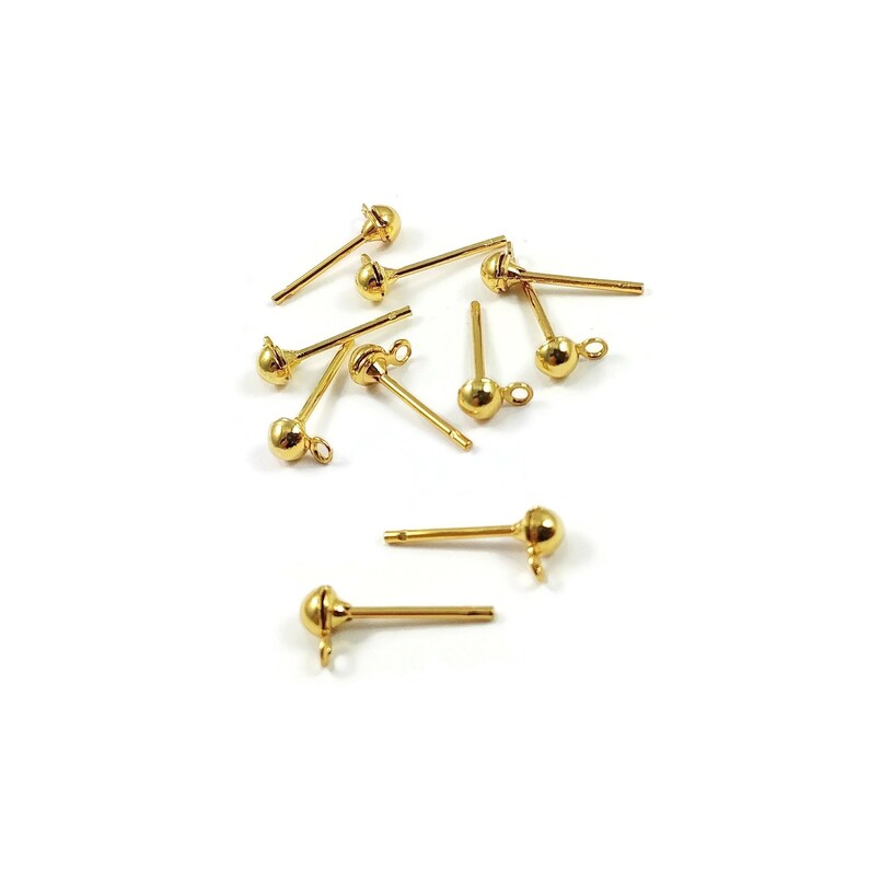 Brass earring stud posts, 3mm ball with loop, gold. Hypoallergenic nickel free, lead free and cadmium free image 4