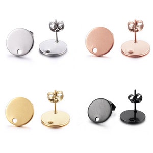 Stainless steel Earring post hypoallergenic 12mm round 10pcs (5 pairs)