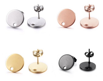 Stainless steel Earring post hypoallergenic 12mm round 10pcs (5 pairs)