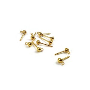 Brass earring stud posts, 3mm ball with loop, gold. Hypoallergenic nickel free, lead free and cadmium free image 5