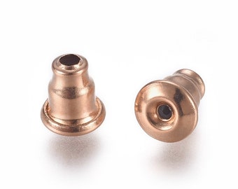 Rose gold earring backs, 6mm stainless steel earnuts, Hypoallergenic bullet stoppers, Jewelry making supplies