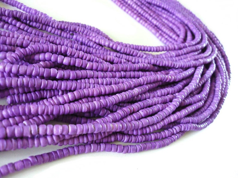 Purple coconut beads, Rondelle disk spacer beads, Lilac wood beads 4-5mm image 7