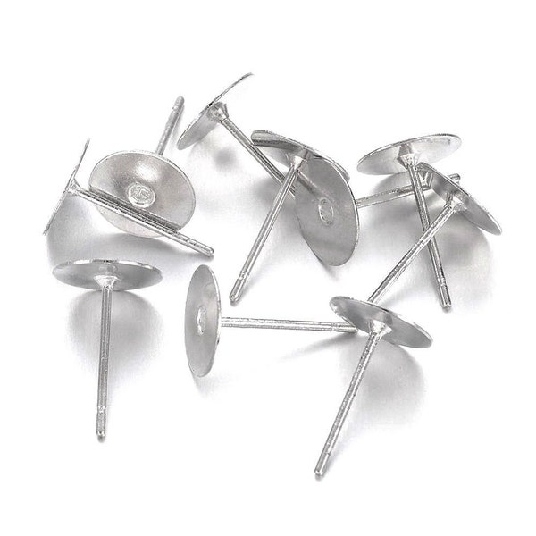 Earring stud posts, 8mm pad, silver. Nickel free, lead free and cadmium free