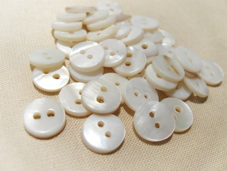 Mother of Pearl Buttons 10mm buttons set of 10 pearl buttons white buttons 10mm unique buttons sea shell buttons image 2