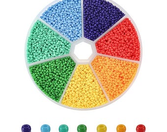 2mm glass seed beads kit, 6300 assorted rainbow beads, Jewelry making set