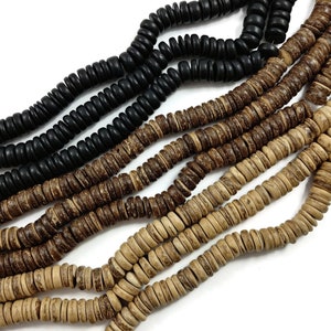 100 black coconut shell beads, 10mm rondelle disk beads, Jewelry making wooden beads, Big spacer heishi beads image 3