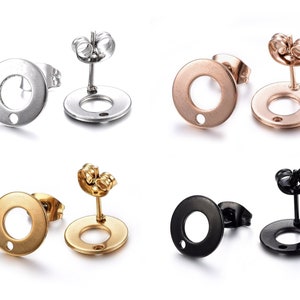 Stainless steel Earring post hypoallergenic 10mm ring 10pcs (5 pairs) - Rose gold, gold, silver or black