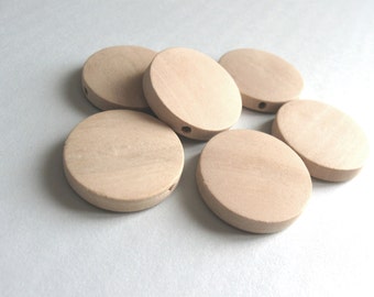 Natural Wood Beads Flat Round 15, 20 or 25mm - 6 pces