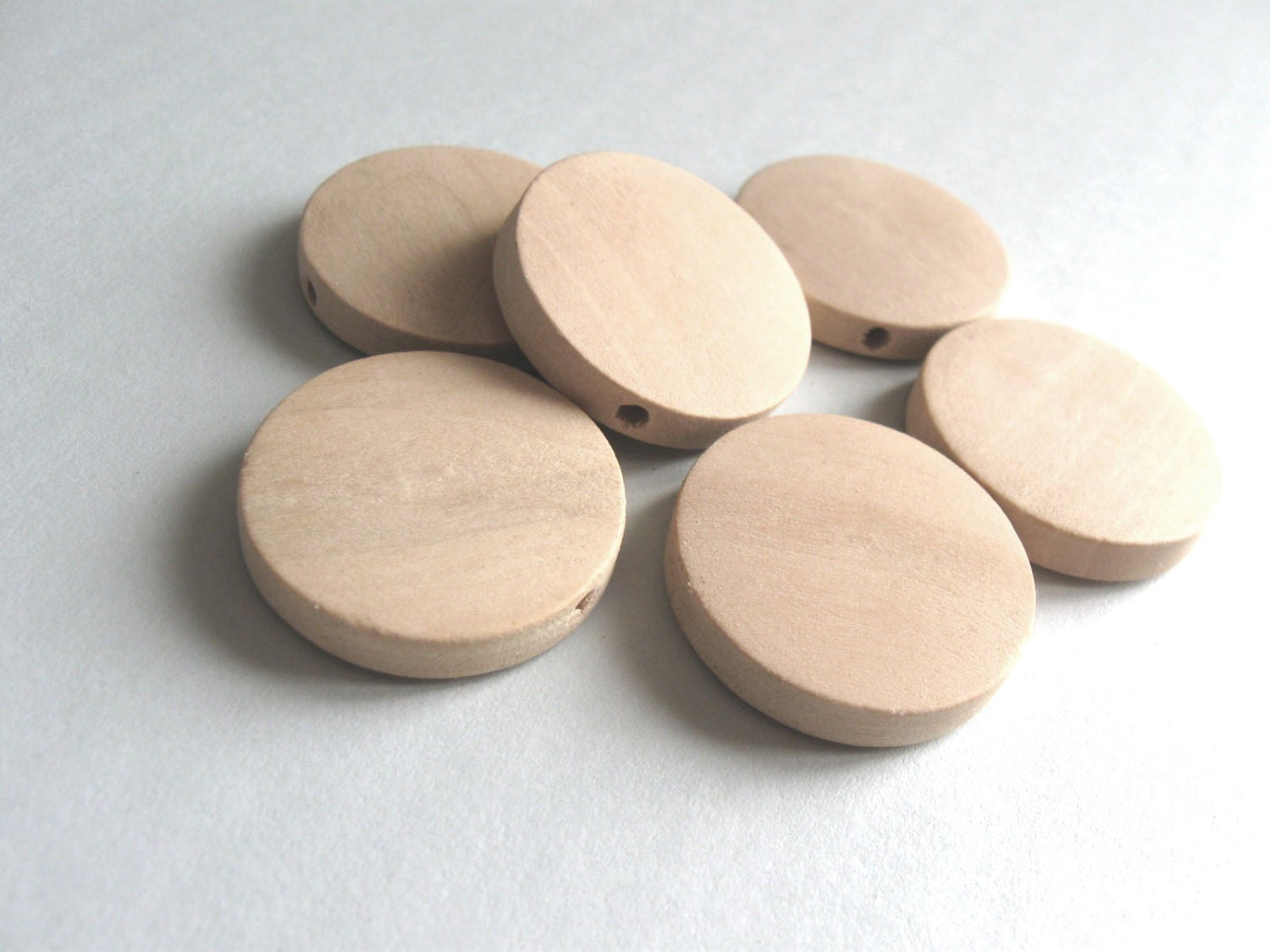 Natural Wood Beads Flat Round 15, 20 or 25mm - 6 pces