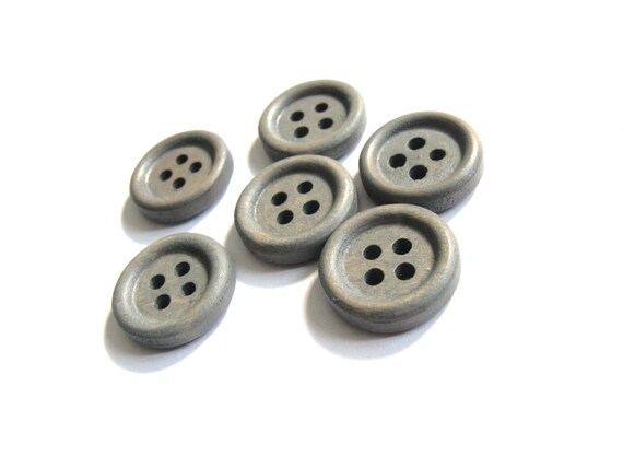 Grey Button 15mm set of 6 wood buttons | Etsy