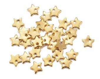 Tiny gold plated star charms, Stainless steel hypoallergenic charms 10pcs