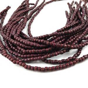 Tube Wooden Beads 4x5mm - Burgundy