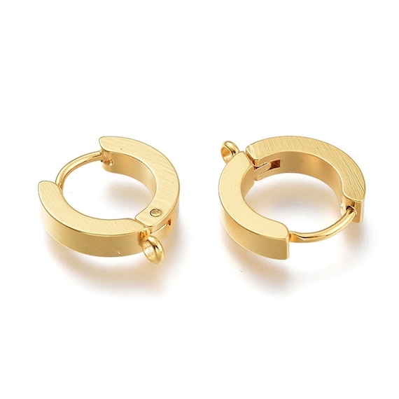 24K gold plated huggie hoops with loop, Stainless steel earring findings, Dainty leverback for jewelry making