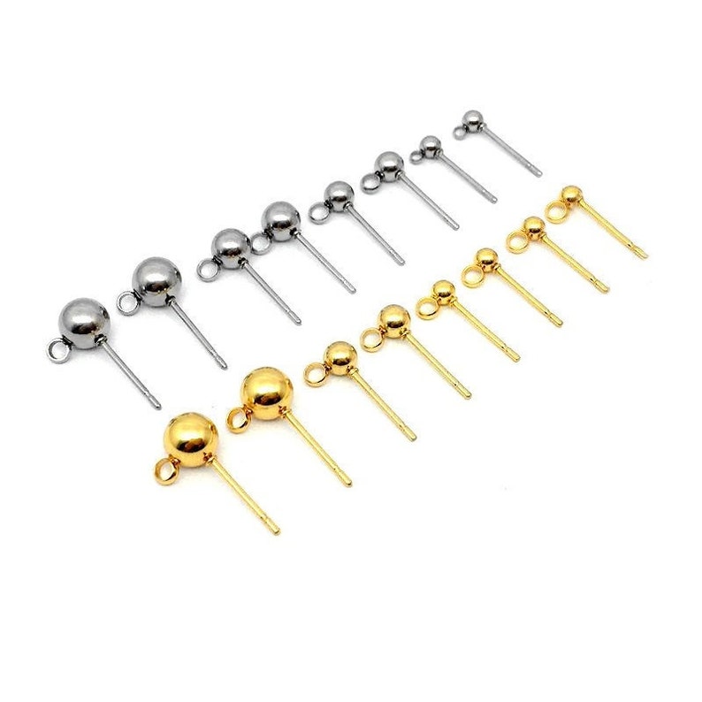 Stainless steel ball post with loop, 10pcs hypoallergenic earring making supplies image 10