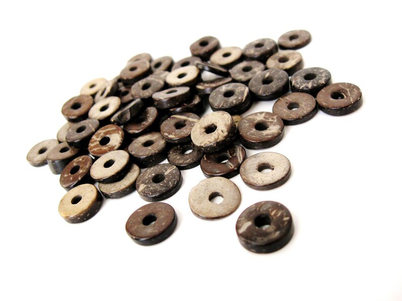 Eco Friendly Donuts Rondelle Disk Beads 12mm 50 Wood CocoNut Shell Beads