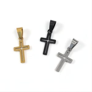 1 stainless steel cross pendant 18mm, Gold, Black, Silver