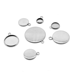 Stainless steel silver round pendant tray with loop Cabochon setting blank bezel pendant base 6mm to 30mm image 2