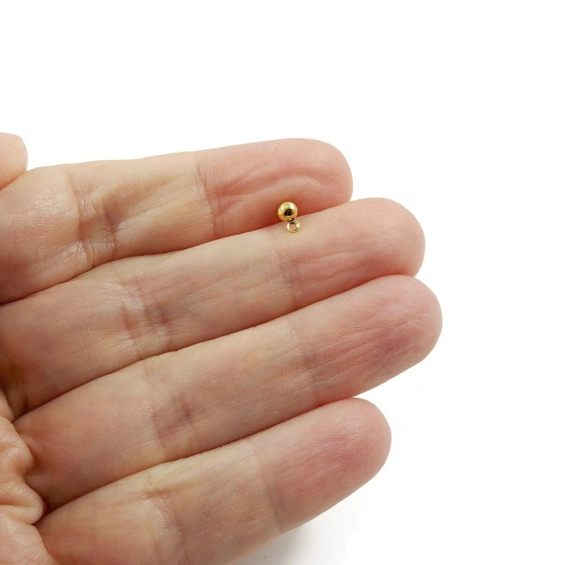 Brass earring stud posts, 3mm ball with loop, gold. Hypoallergenic nickel free, lead free and cadmium free image 3