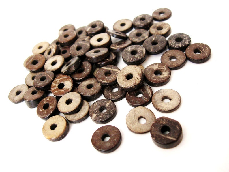 Eco Friendly Donuts Rondelle Disk Beads 12mm 50 Wood CocoNut Shell Beads