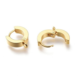 24K gold plated huggie hoops with loop, Stainless steel earring findings, Dainty leverback for jewelry making image 3