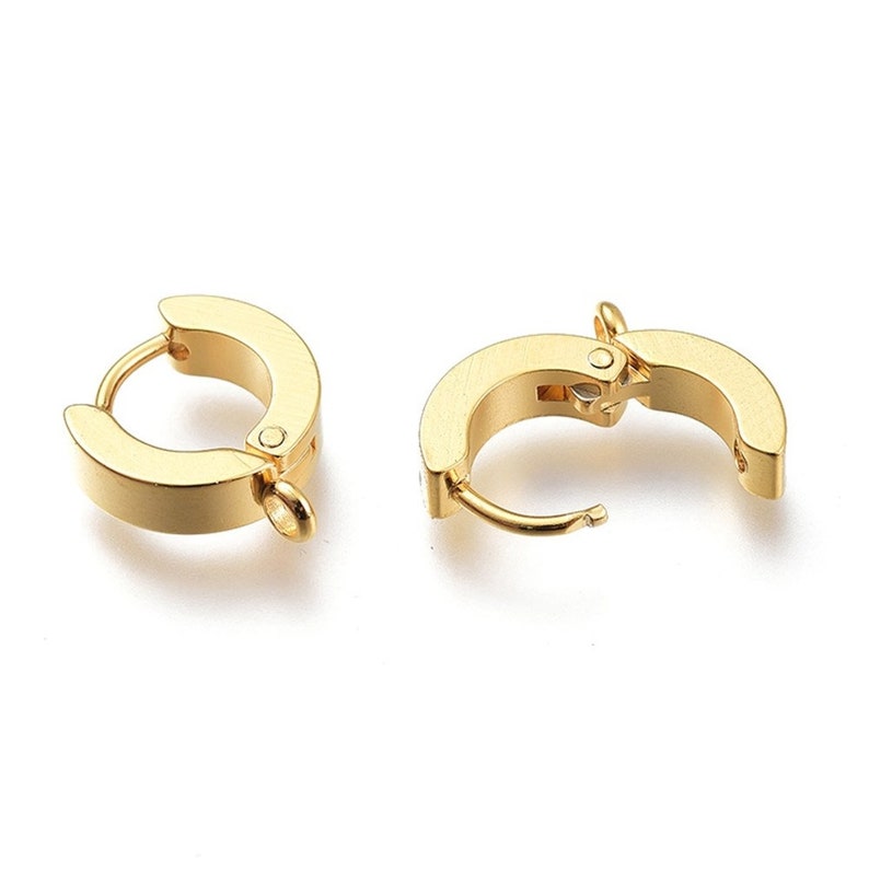 24K gold plated huggie hoops with loop, Stainless steel earring findings, Dainty leverback for jewelry making image 3