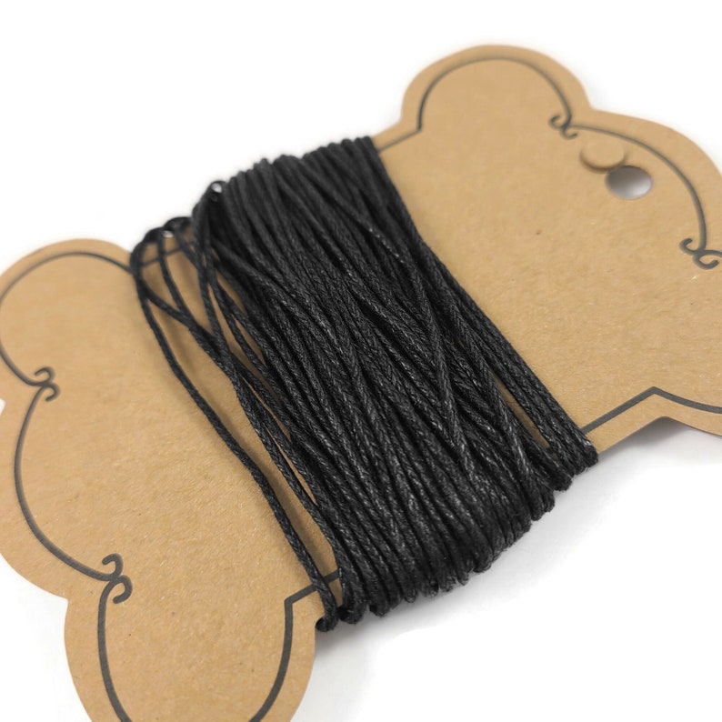Black waxed cotton cord 1mm - 10 meters / 32.8 ft - Jewelry making string supplies afbeelding 1