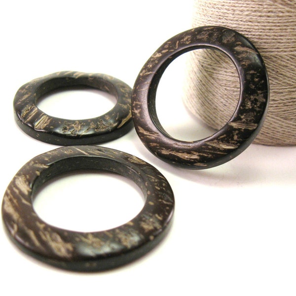 Coconut dark brown ring, Link disks set of 6, 38mm natural wooden beads