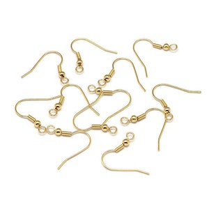 18K Gold Plated Brass Earring Hooks - Nickel free hypoallergenic earring findings - Real Gold Plated Ear Wire image 3