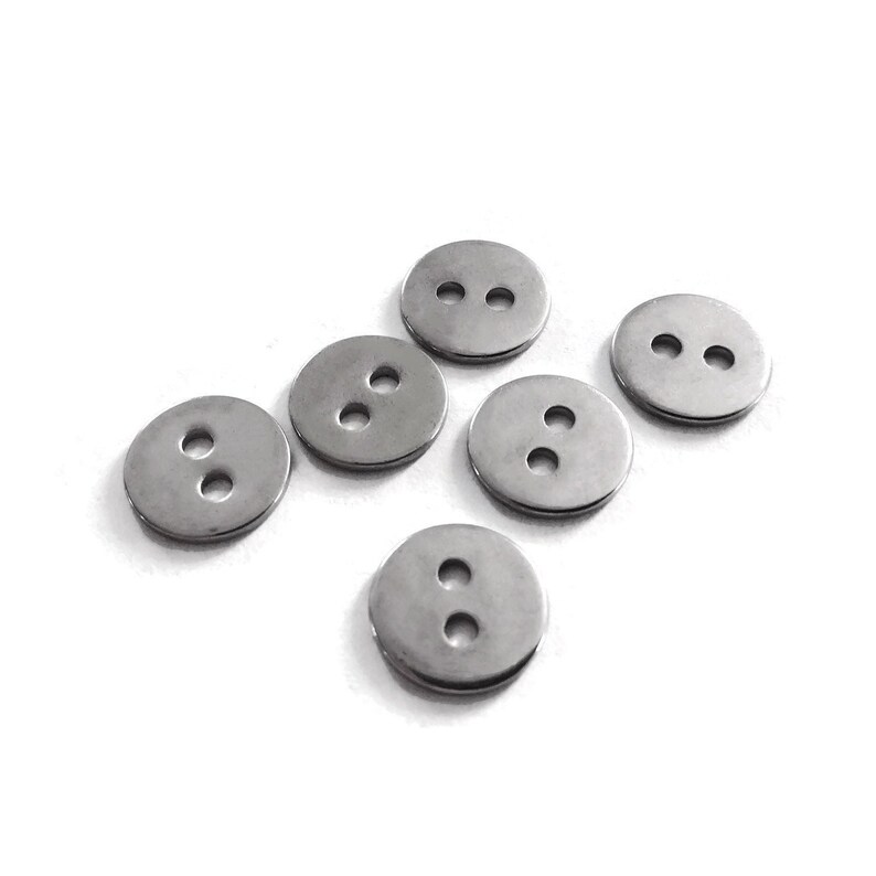 6 silver metal buttons, Stainless steel buttons or clasps, Round buttons 12mm afbeelding 4