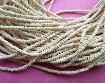 100 white coconut beads - Coconut Rondelle Disk Beads 4-5mm